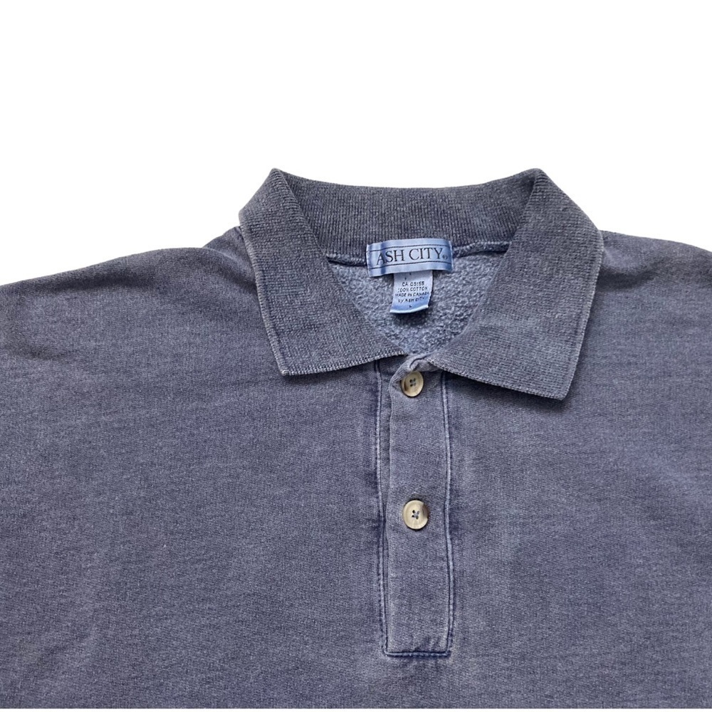 Vintage Stone Wash Finish Blue Polo Collar Pullover Sweatshirt - Picture 4 of 8